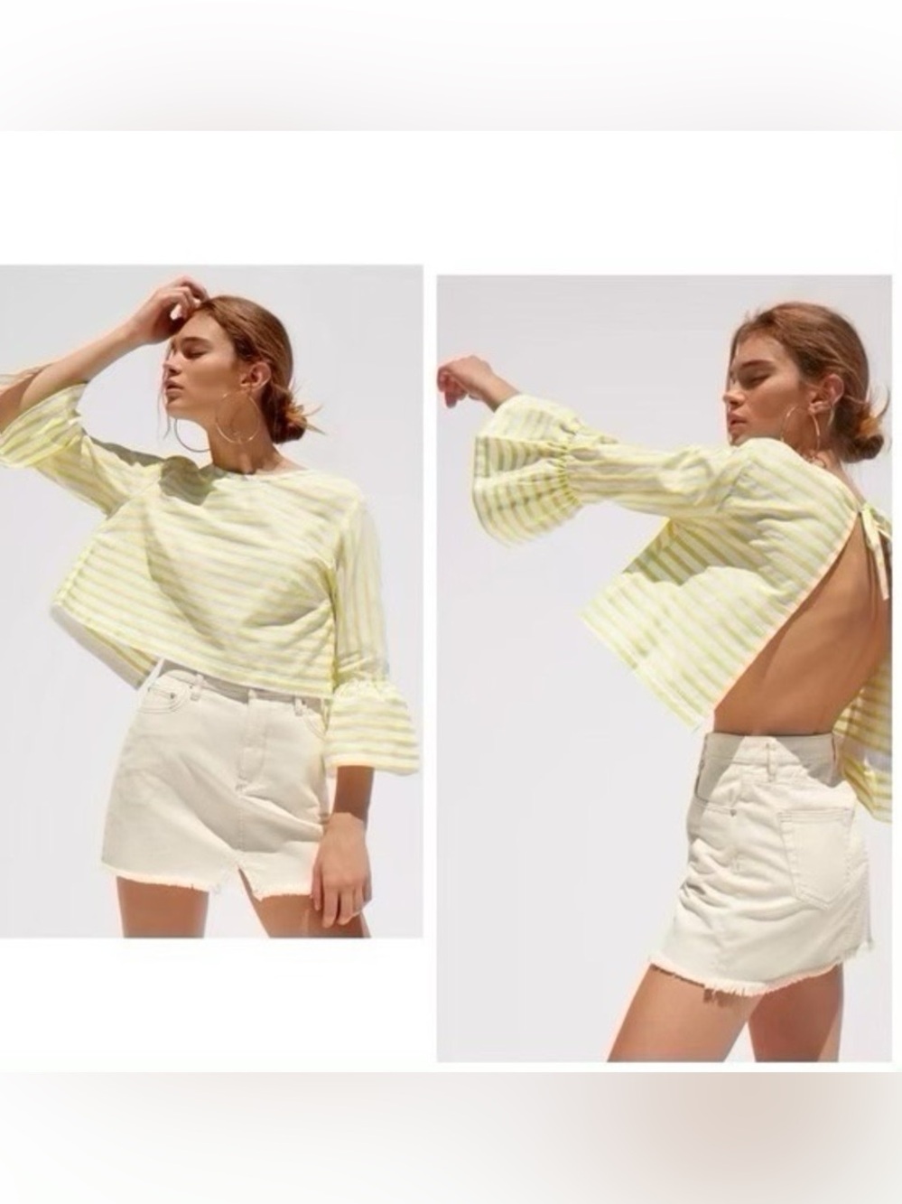 Urban Outfitters Kimchi Blue Bohemian Striped Bell Sleeve Open Back Crop Top NWT